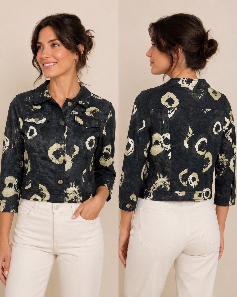 PIAZZA SEMPIONE Made in Italy Cropped Abstract Jacket IT 40 Small US 4-6